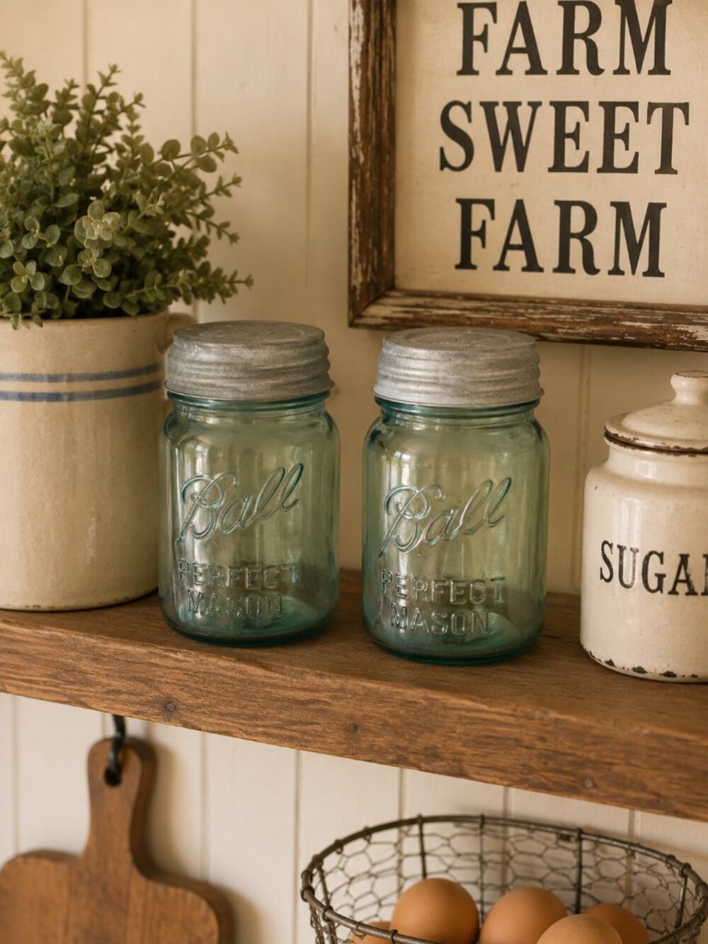 Vintage Blue Mason Pint Ball Perfect Jars with Zinc Lids